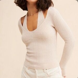 Pistola Camden Two Layer Ribbed Knit Trendy V Neck Linen Blend Sweater Small